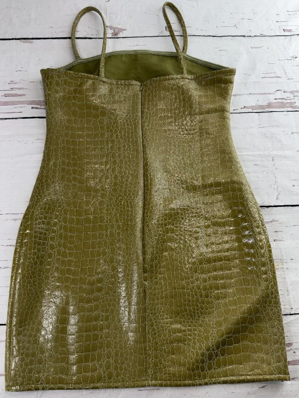 Motel Beige Croc Faux Leather Mini Dress‎ S Bodycon Slip Y2K